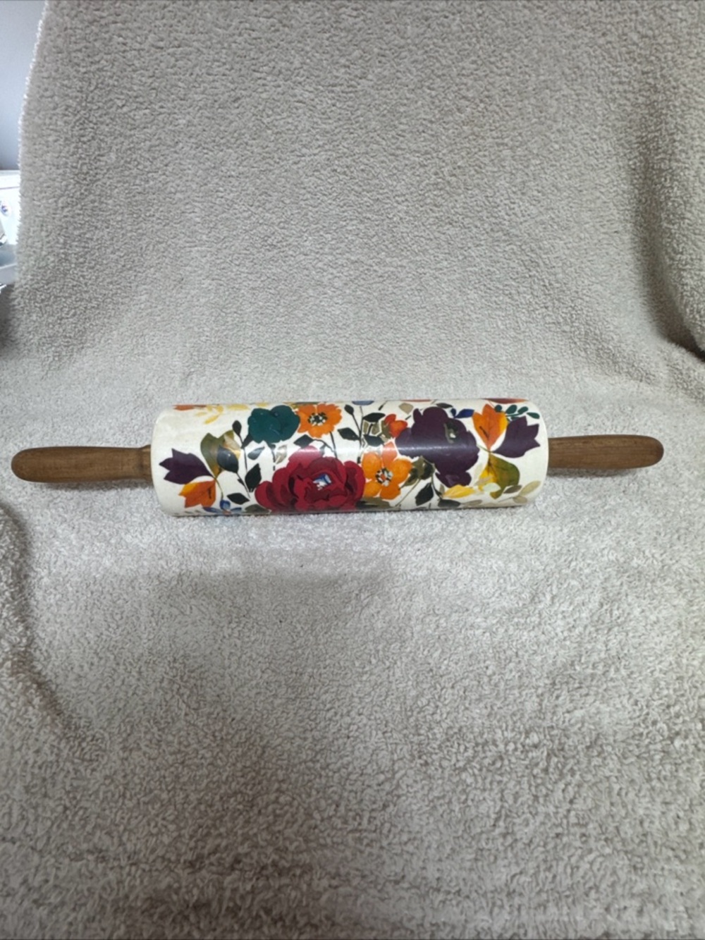 The Pioneer Woman Floral Ceramic Rolling Pin in White with Multicolor Flowers